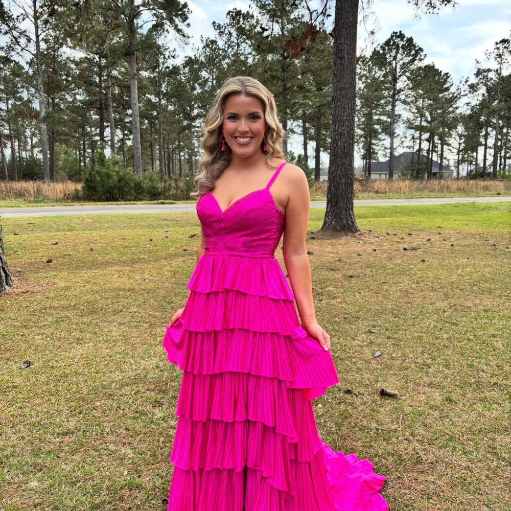 Sherri Hill Vibrant Pink Tiered Prom Dress